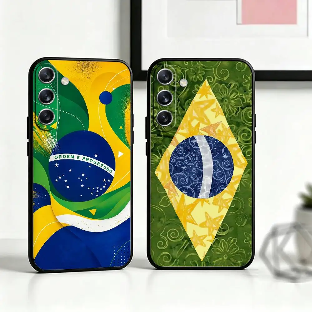 B-Brazil Flag Phone Case For Samsung Galaxy A73,A72,A71,A70,A53,A52,A51,Others Soft Black Cover