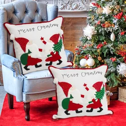 2PCS Embroidery Faceless Old Man Christmas Pillow Covers 45x45 Red White Cushion Cover Snowflake Pillowcase Sofa Home Decorative