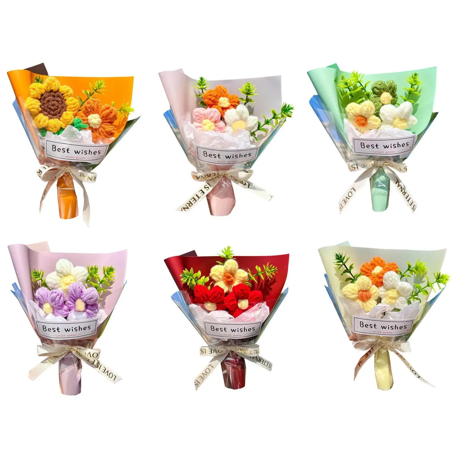Knitted Artificial Flowers Crochet Flowers Decoration Ornament Artificial Artwork for Wedding Valentines Day Thanksgiving Day