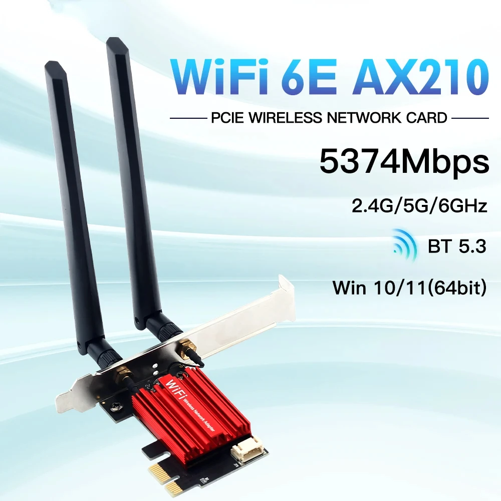 

WiFi 6E AX210 Wireless PCI-E Adapter Tri-band 2.4G/5G/6Ghz Compatible BT 5.3 802.11AX Network Wi-Fi Card Win 10/11