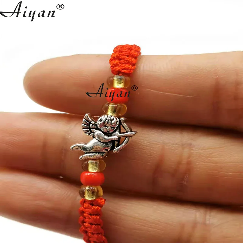 12 Pieces  Baby  Size  Alloy  Cupid   Archery   And   4MM   Millet   Bead  Red  Woven  Bracelet   Can   Be   Given   As  A  Gift