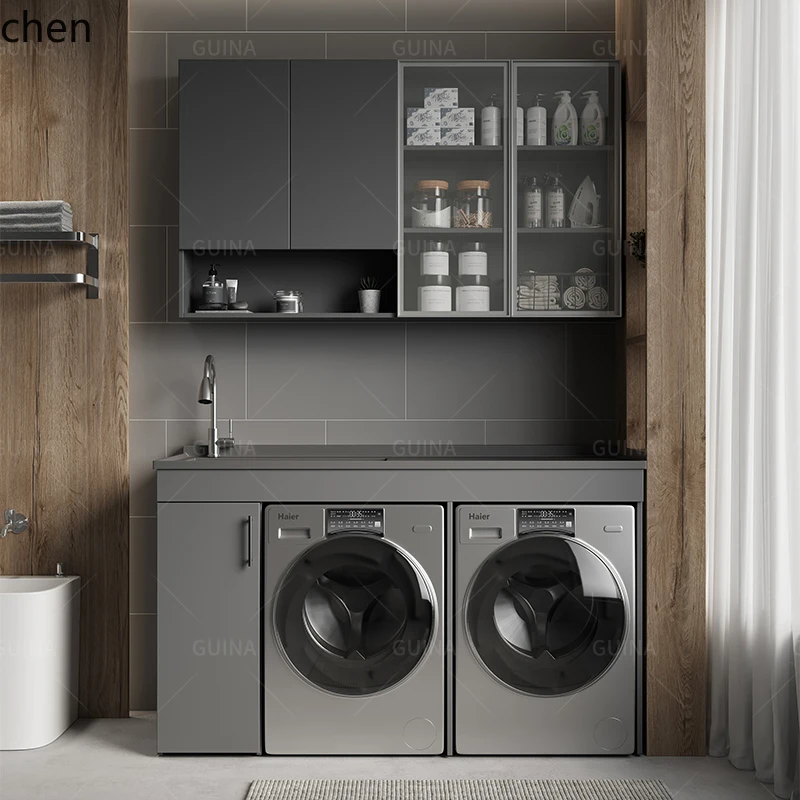 ZML double washing machine cabinet washbasin integrated combination balcony dryer paint stainless steel bathroom cabinet