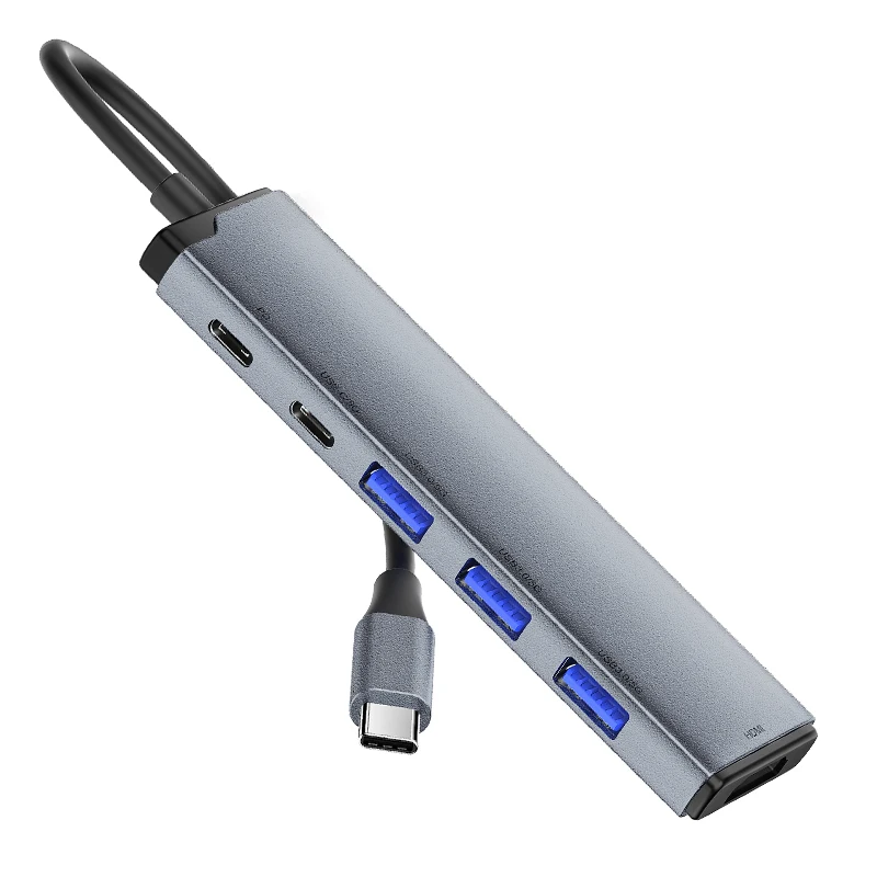 Type-C HUB 6 in 1 Compact and portable 3 USB 3.0 ports Support 4K 60Hz Compatible with laptops tablet PC Mobile Phone Type C HUB