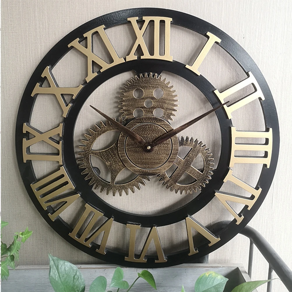 

1Pcs Chic Wall Clock 34cm Industrial Gear Design Silent Decorative Non-Ticking Hanging Clock for Bedroom Living Room Office