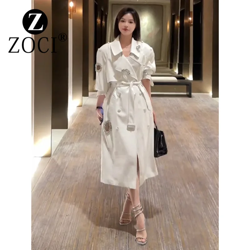 

[ZOCI] High-end Super Good-looking Korean Casual Loose White Long Windbreaker Jacket Women 2024 Autumn New