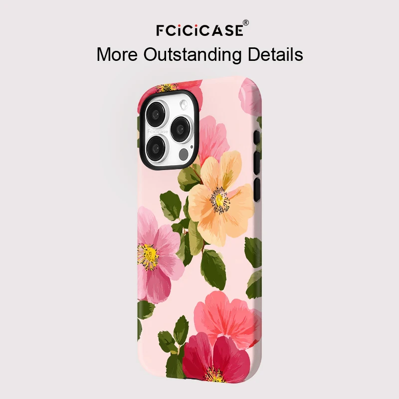เคสโทรศัพท์ซิลิโคนแบบด้าน Fcicicase สำหรับ iPhone 16 Plus 17 Air 15 14 13 12 11 Pro Max รองรับ Magsafe ลายดอกไม้