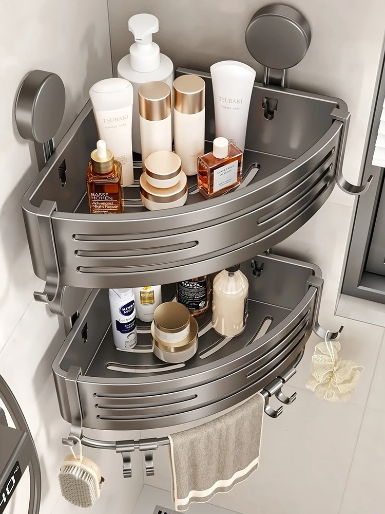 Selbstklebendes Badezimmer-Aufbewahrungsregal mit Saugnapf, Badezimmerregale, ohne Bohren, Wandmontage-Eckregal, Dusch-Aufbewahrungsregal-Halter