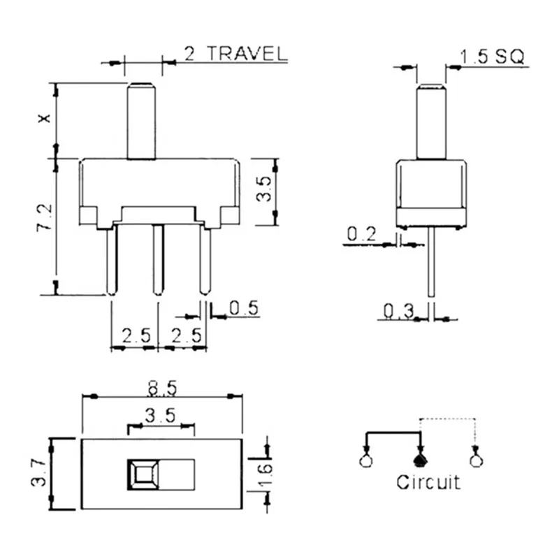 100Pcs SS12D00 Interruptor on-off mini Slide Switch 3pin 1P2T 2 Position toggle switch Handle length:2MM/3MM/4MM/5MM/6MM