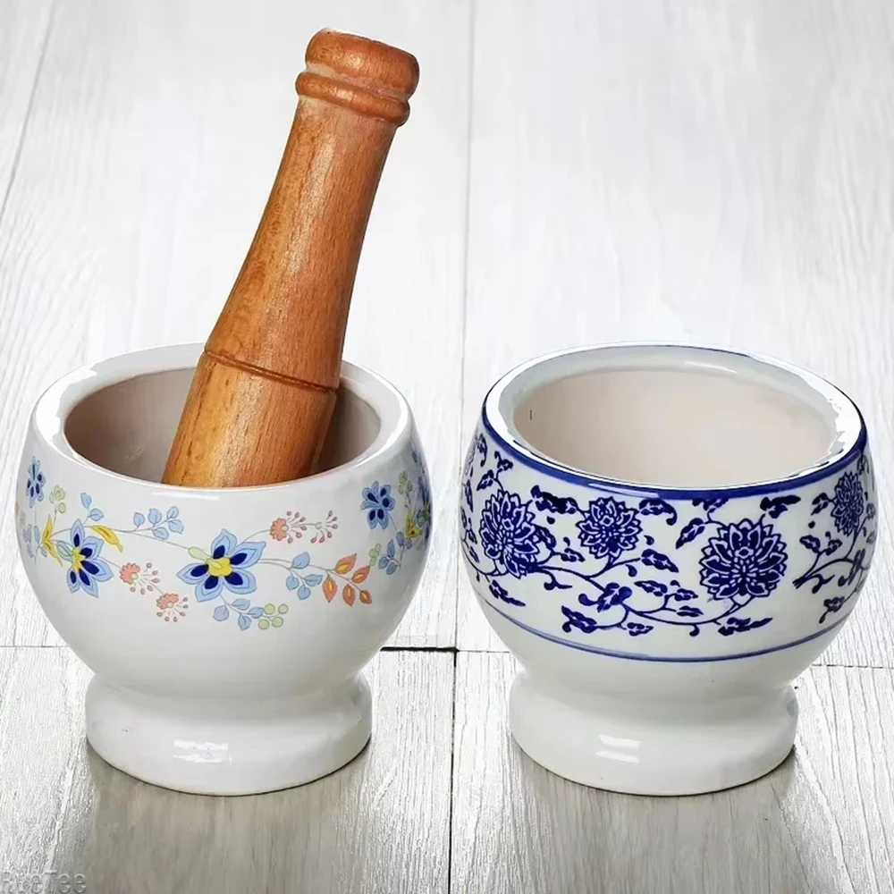 Wooden Mill Grinder Set Handheld Seasoning Mills Stick Kitchen Mortar and Pestle Tools Set Garlic Handle Garlic Mortar (random)