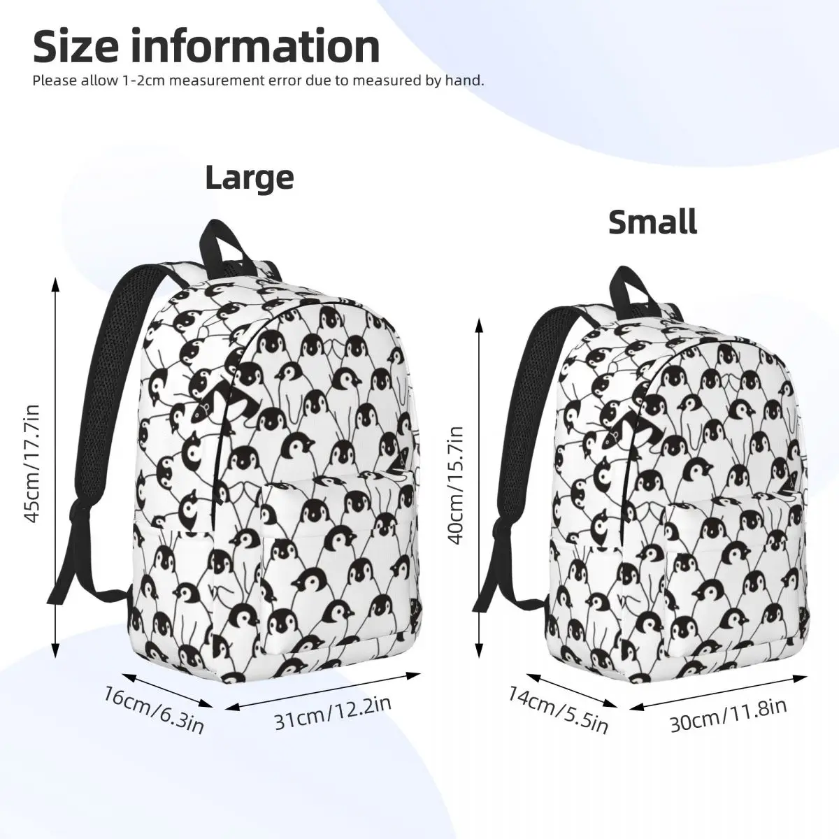 Mochila de grande capacidade para homens e mulheres, Bolsa escolar para estudante, bonito padrão pinguim