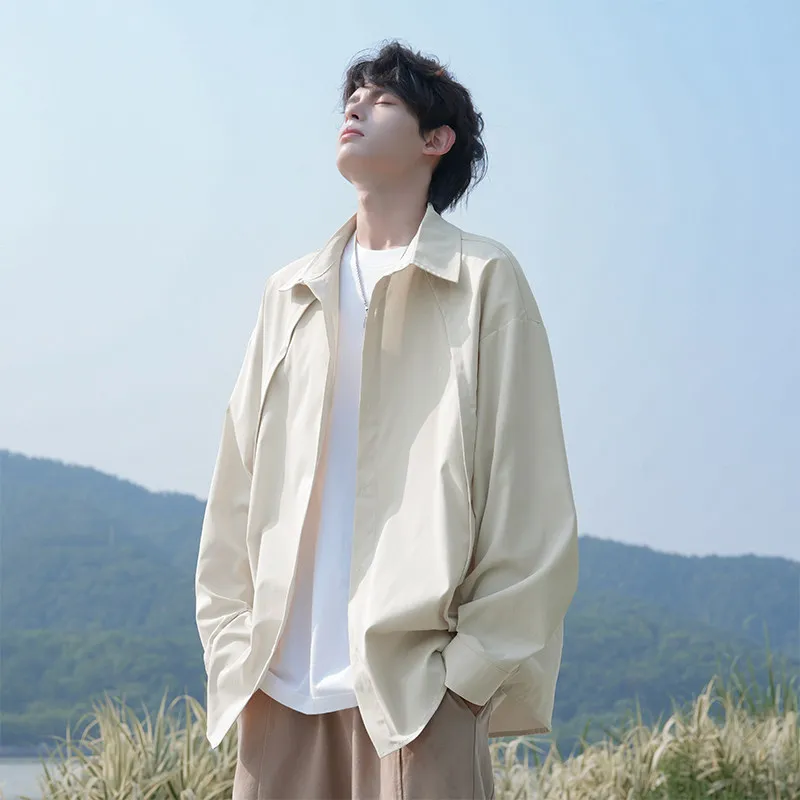 2026 Autumn New Men's Hong Kong Style Trendy Patchwork Shirt Plus Size Loose Jacket
