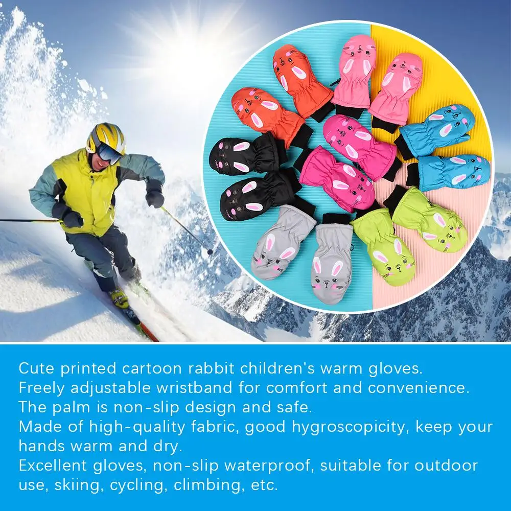 0-5 Years Old Windproof Cartoon Rabbit Non-slip Waterproof Kids Ski Gloves Sports Mittens Thick Warm