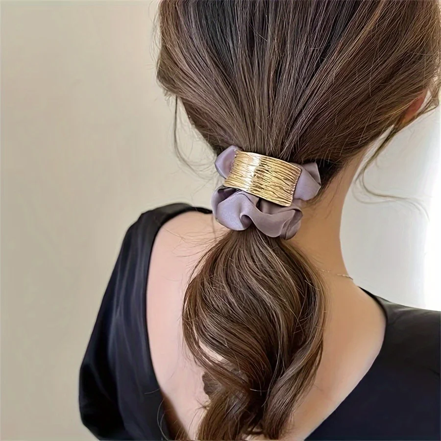 Fashion Hair Rope for Woemn Elegant Golden-Tone Polished Wrap Scrunchie Girls High Pony Vintage Hair Tie with Sparkle Accents