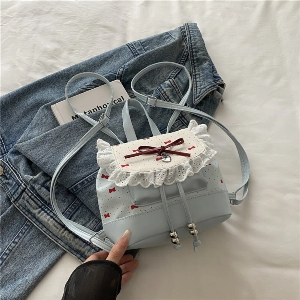 Gift Lace Trim Butterfly Knot Backpack Mini Size Casual Polka Dot Backpack Lightweight Trendy Sweet School Bag Spring Summer