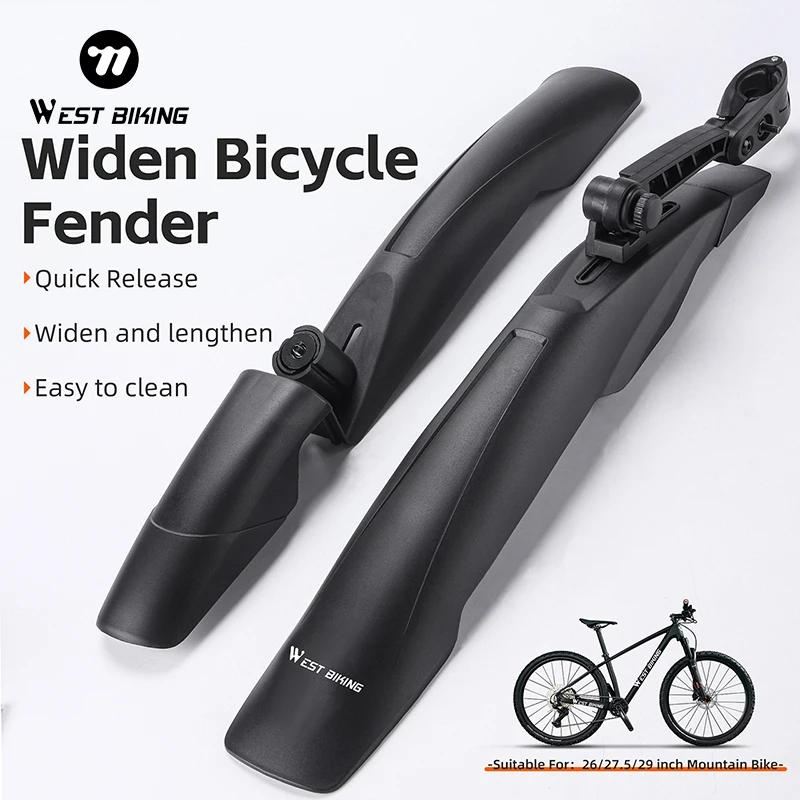WEST BIKING Widen Bicycle Fender Mountain Bike Mudguard Quick Release For 26/27.5/29 Inch MTB Cycling Protector Bike Accessories