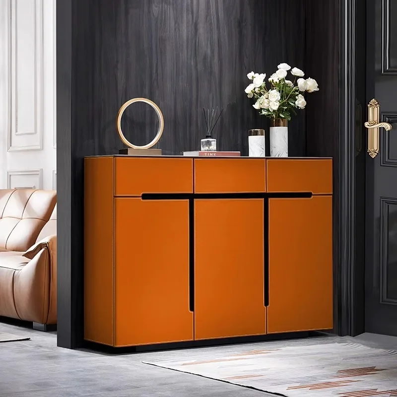 Light luxury saddle leather shoe cabinet, rock slab locker, dining side cabinet, modern household entrance entrance cabinet, foy