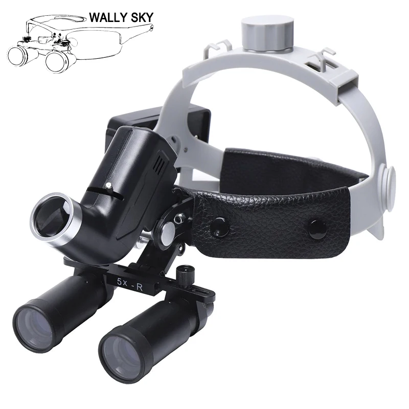 

5X Dental Binocular Loupes Helmet Medical Surgical Magnifier Optional Working Distance 5W LED Headlight Adjustable Spot Size