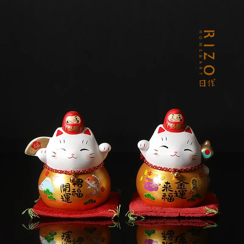 Japan Imported Yaoshi Kiln Damo Fortune Cat Ceramic Decoration Creative Desktop Home Ornament