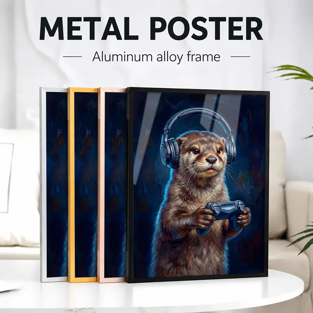 Gamer Otter Framed Metal Poster Personalized Photo Immersive Adventure Style Wall Art For Bedroom And Study Fantasy Fan Gift