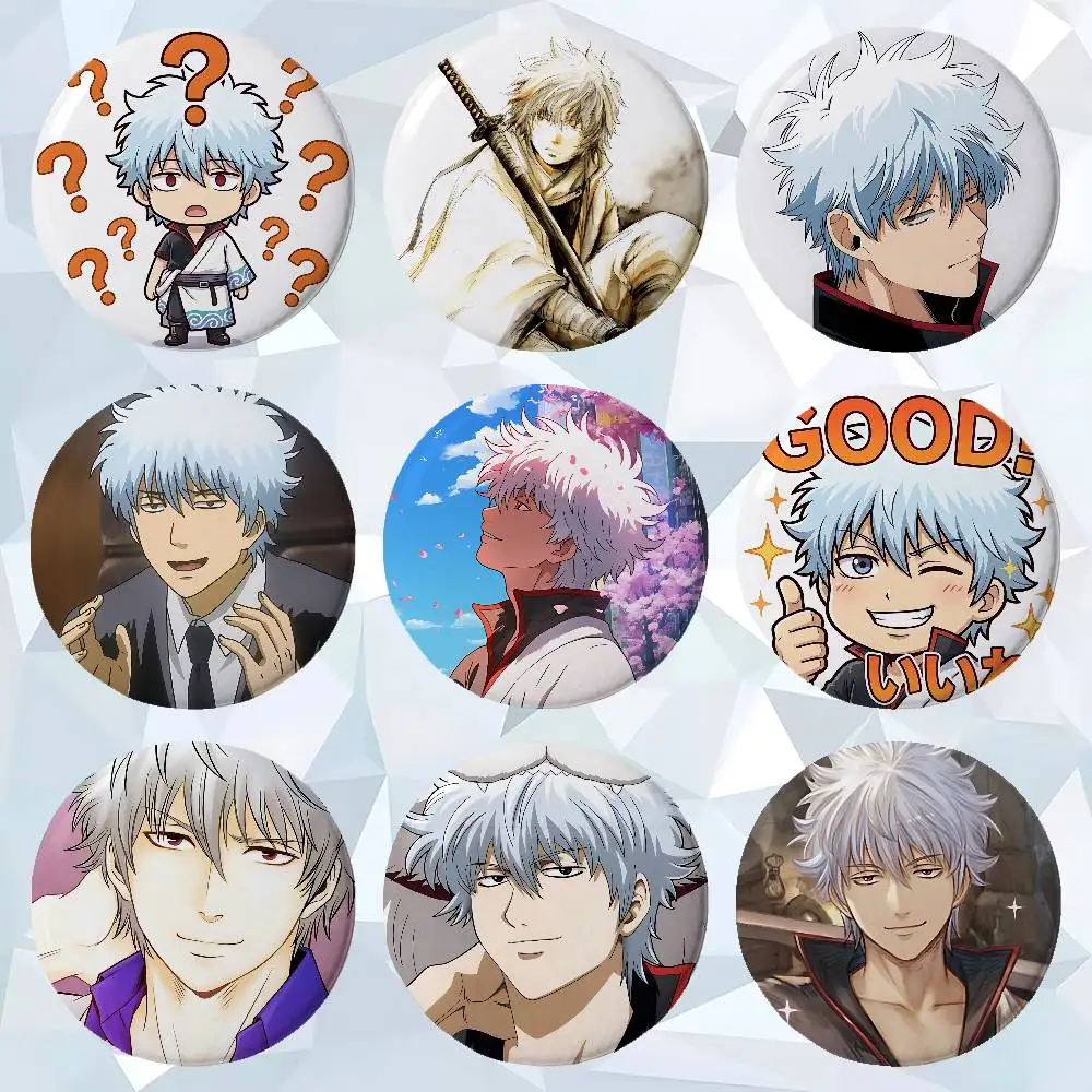 Anime Sakata Gintoki Premium Tinplate Round Lapel Pins: Cute Badge Brooches For Shoulder Bag Accessories, Souvenir Gifts