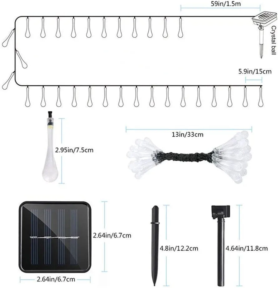 Guirnalda de luces Led solares para decoración navideña, 12M, 100Led, gota de agua, para Año Nuevo/boda/Navidad/fiesta