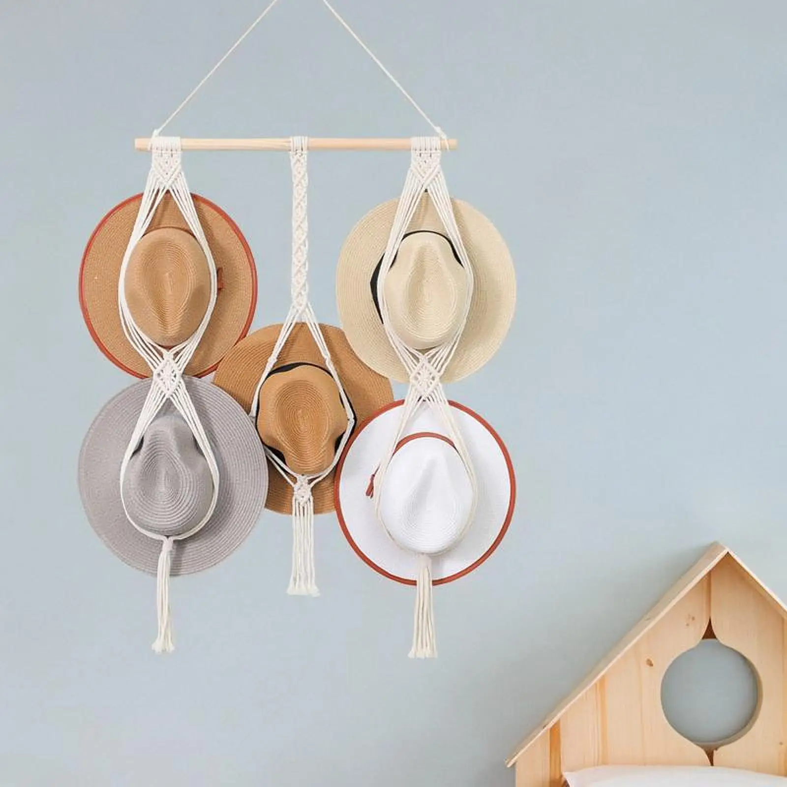 شماعة قبعة حائط مكرامية منسوجة يدويًا لمنظم قبعة رعاة البقر ذات حافة واسعة #2