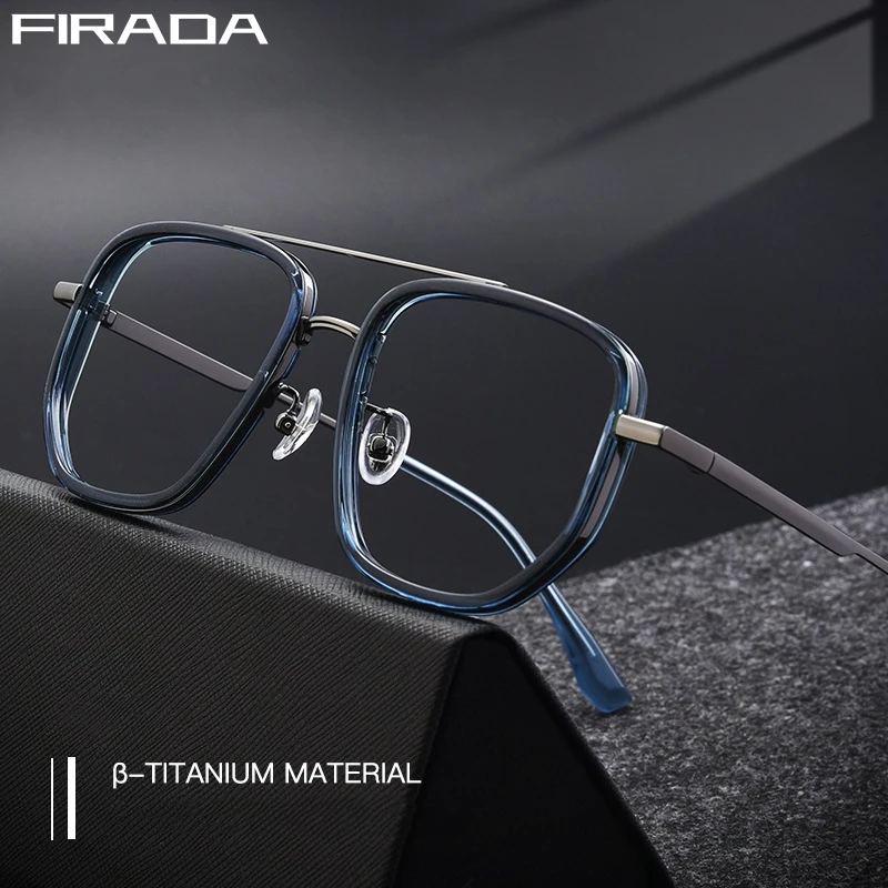 FIRADA Fashion Ultra Light Glasses Vintage Comfortable Double Beam Titanium Eyewear Prescription Eyeglasses Frame For Men 2217YJ