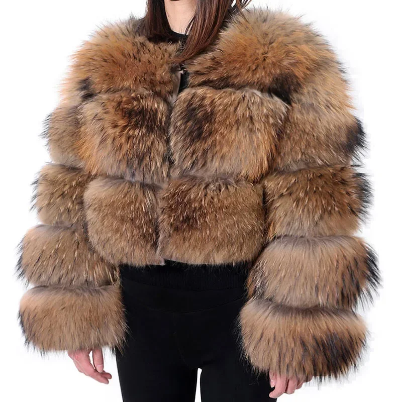 Super heiße Winter Frauen Luxus dicken echten Waschbär Pelzmantel 100% natürliche Fuchs Pelz jacke plus Größe Jacken weibliche Weste