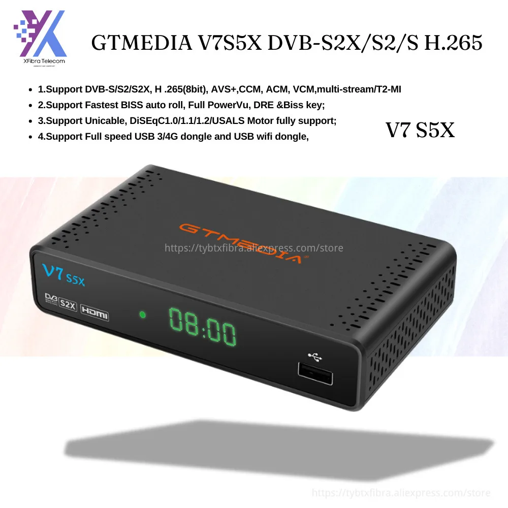 

Приемник спутникового ТВ GTMEDIA V7S5X DVB-S2X/S2/S Full HD 1080P H.265 телеприставка с USB Wifi цифровым рецептором