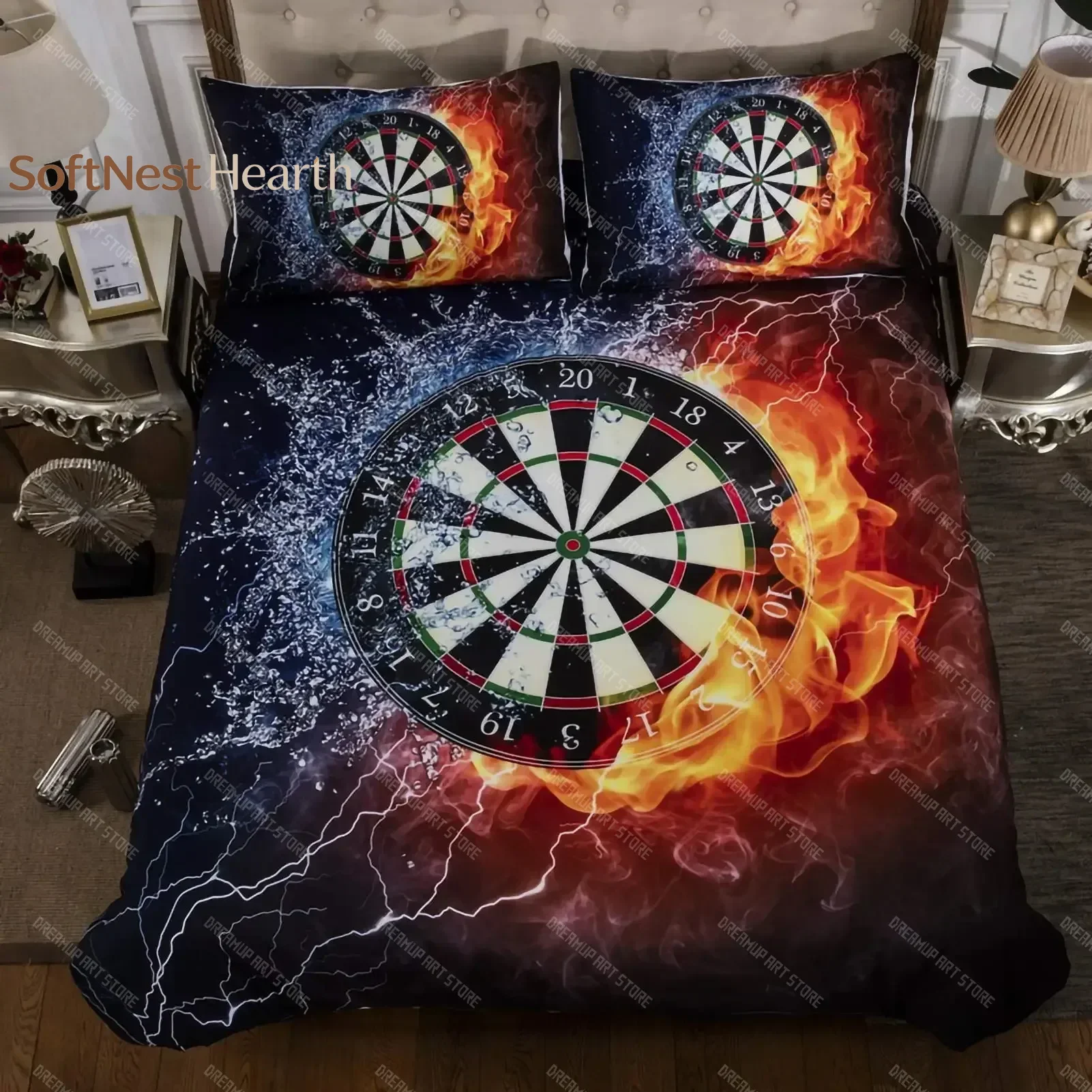 2026 Dart Board Duvet Cover Set Dartboard Bedding Sets Skin-friendly Lightning And Flame Comforter Covers Set Queen Quilt Cover