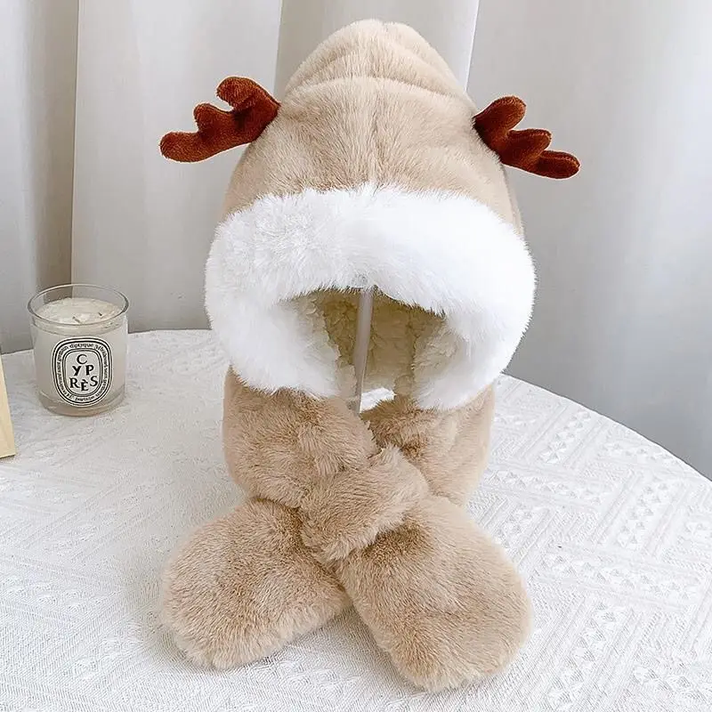 1/3/5PCS Integrated Hat Scarf Winter Set with Cute Deer Antlers Earflap Windproof for Baby Boys Girls Warm Thick