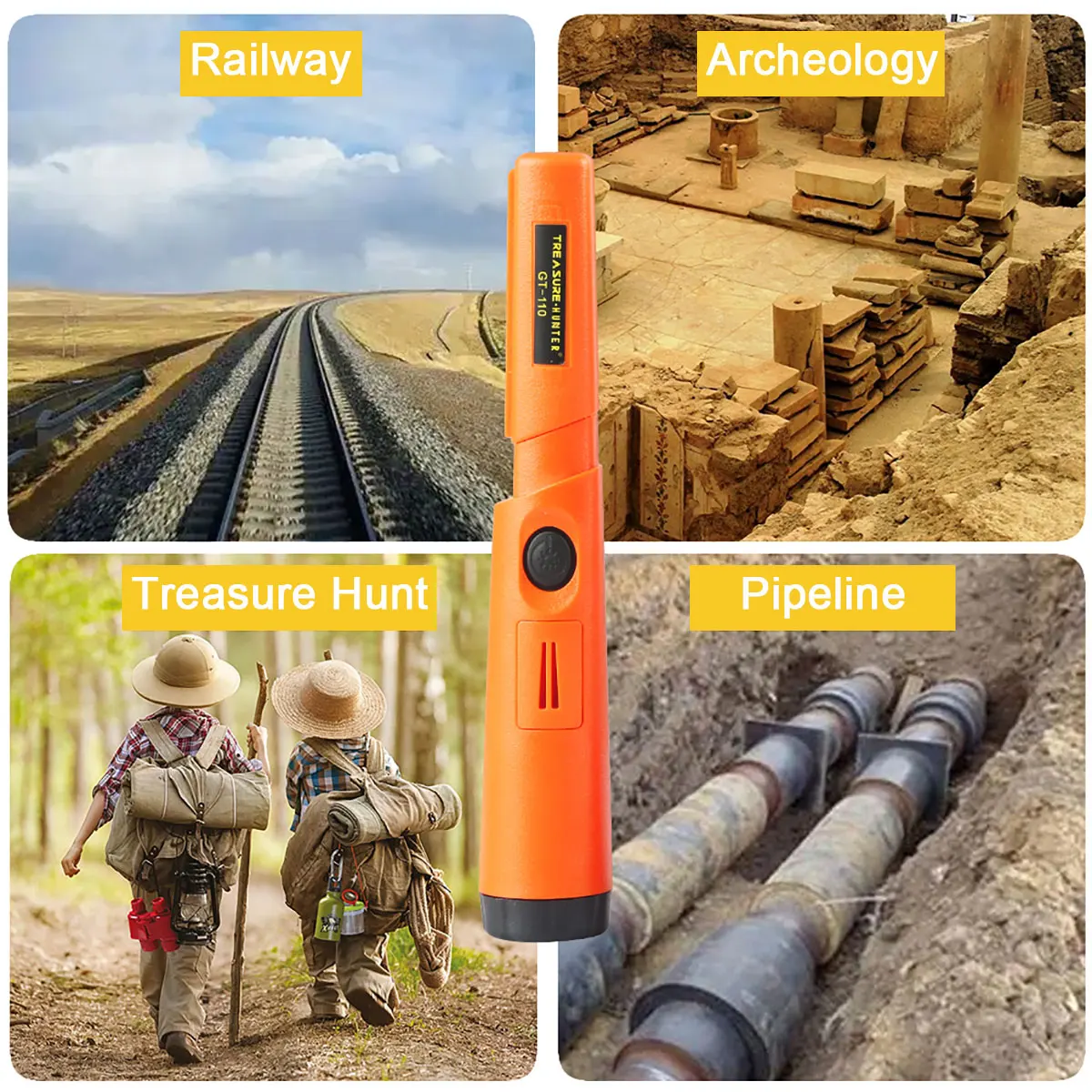 Treasure Hunter GT110 Handheld Metal Detector Pinpointer Pointer Probe Anti-scratch Pinpointing Waterproof 360 Degree Scan