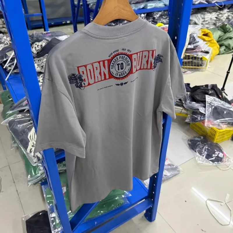 2026ss Yakuza Premium Distressed Tshirts Washed Letter Print Summer Loose Retro Short Sleeved T-shirt for Men Women