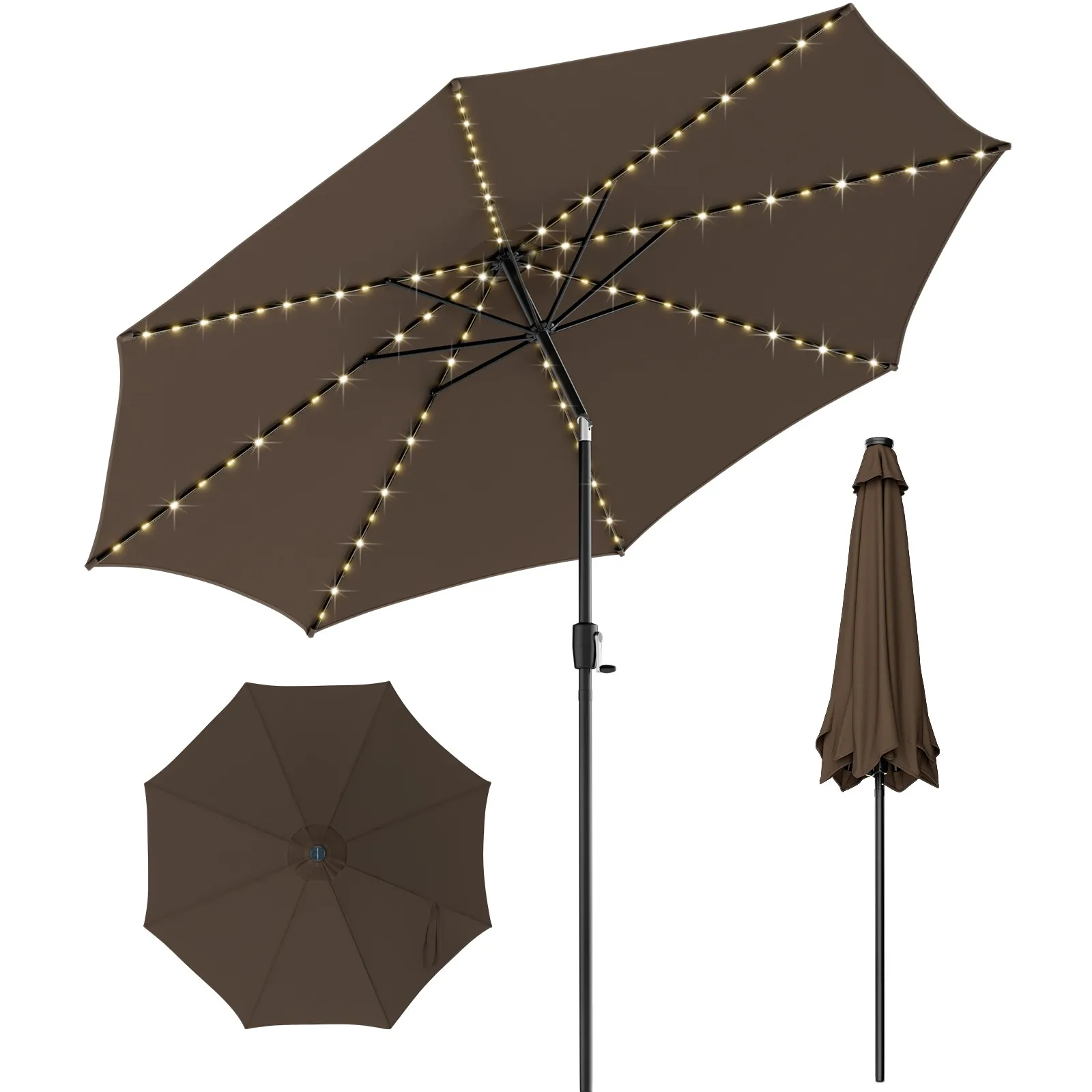 

10 FT 112 LED Solar-Lighted Patio Market Umbrella Crank Tilt Outdoor Coffee