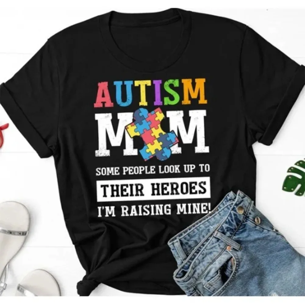 Autism Mom Letter Print T Shirt Women Short Sleeve O Neck Y2k Summer Women Tee Shirt Tops Harajuku Retro 90s New Clothes