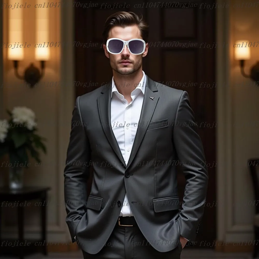 

Dark Grey Men Suit Customized Formal Occasion Wedding Party Groom Groomsman Business Prom Male Tuxedos 2 Piece Set Jacket Pants