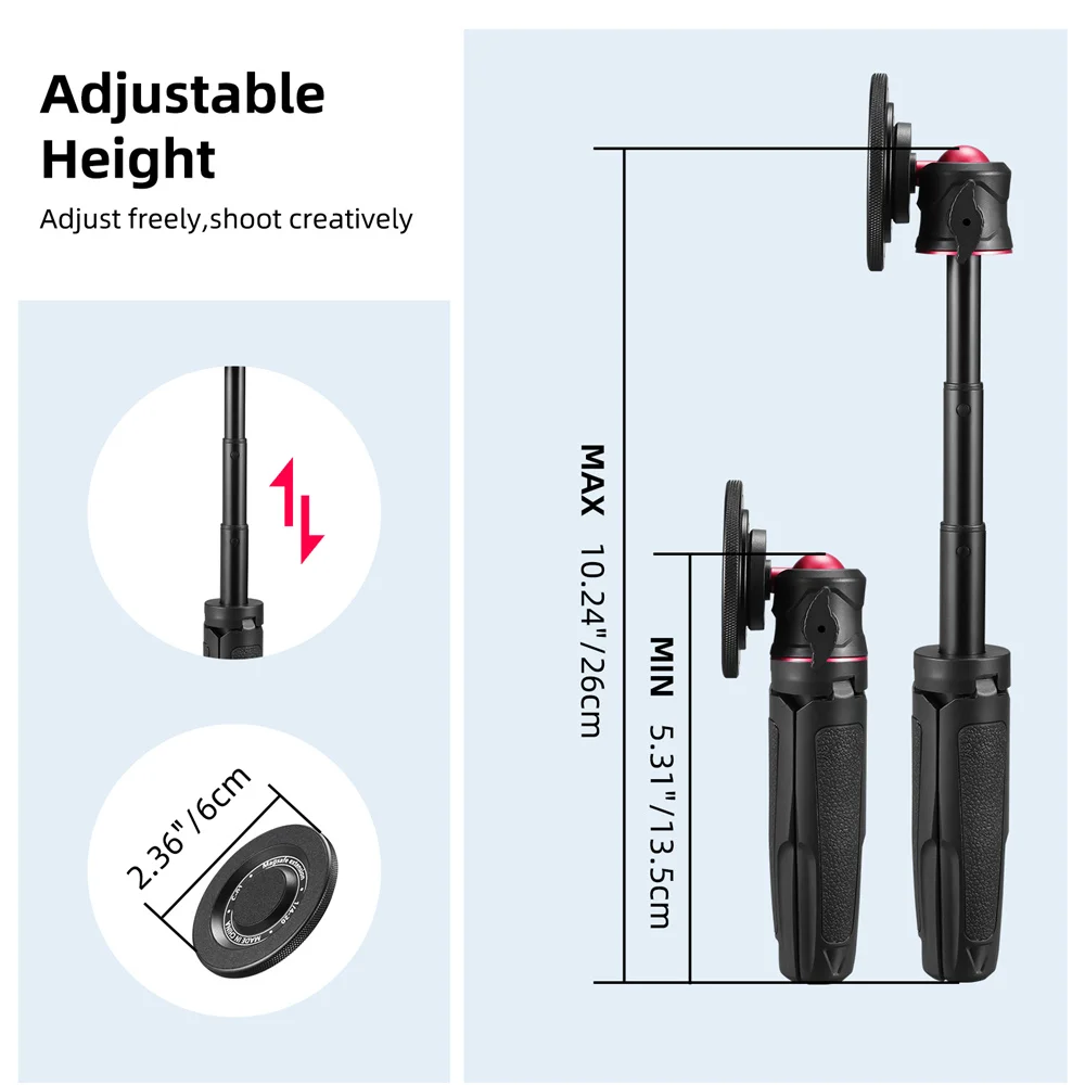 حامل ثلاثي عصا سيلفي مغناطيسية 2026 لكاميرا DJI Pocket 3 /DSLR/IPhone حامل هاتف أندرويد مع رأس كروي 1/4 بوصة 360 دوارة #4