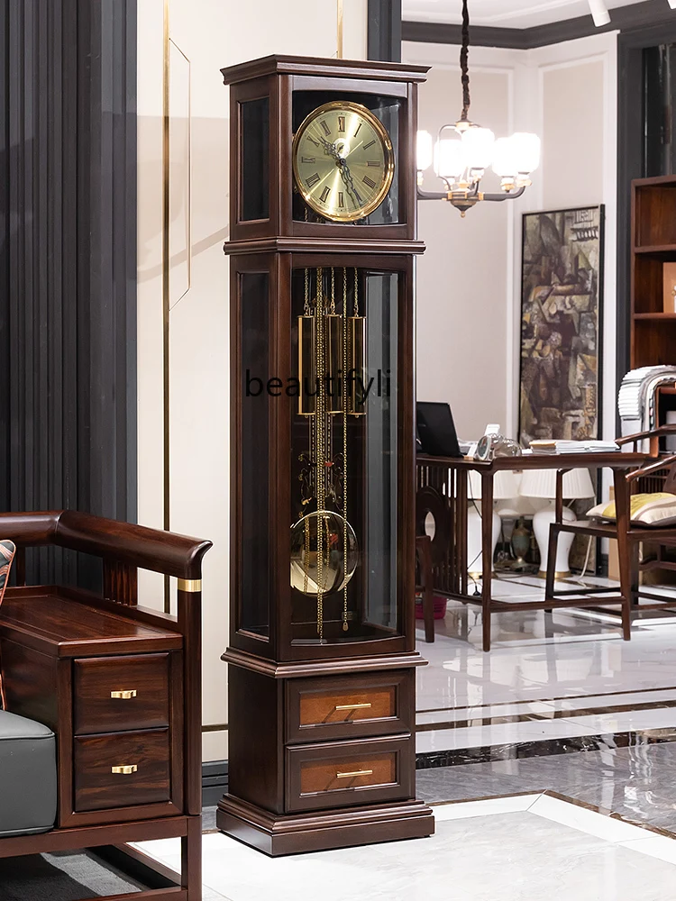 New Chinese Retro the Grandfather Clock Living Room European Mechanical American Solid Wood Vertical Large Pendulum Clock