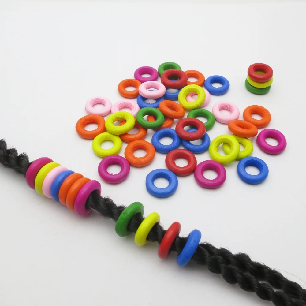 50Pcs Large Hole 15mm Colorful African Wooden hair braid dread dreadlock beads rings for DIY hair women girls men Accessories
