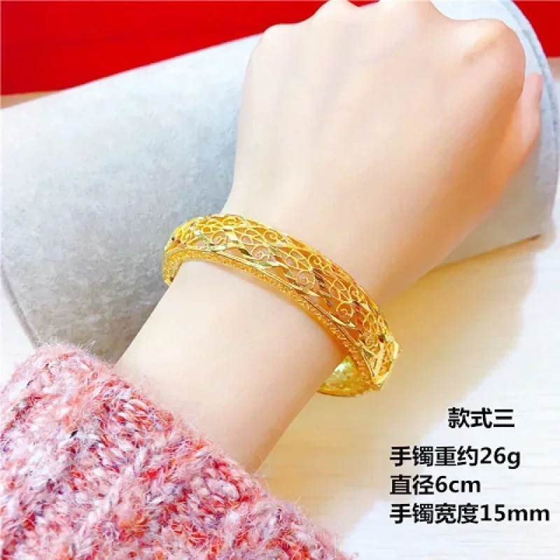 Braccialetto 24K in oro reale di alta qualità 999 bracciale aperto con drago vuoto e fenice AU999 gioielli da donna con timbro in metallo