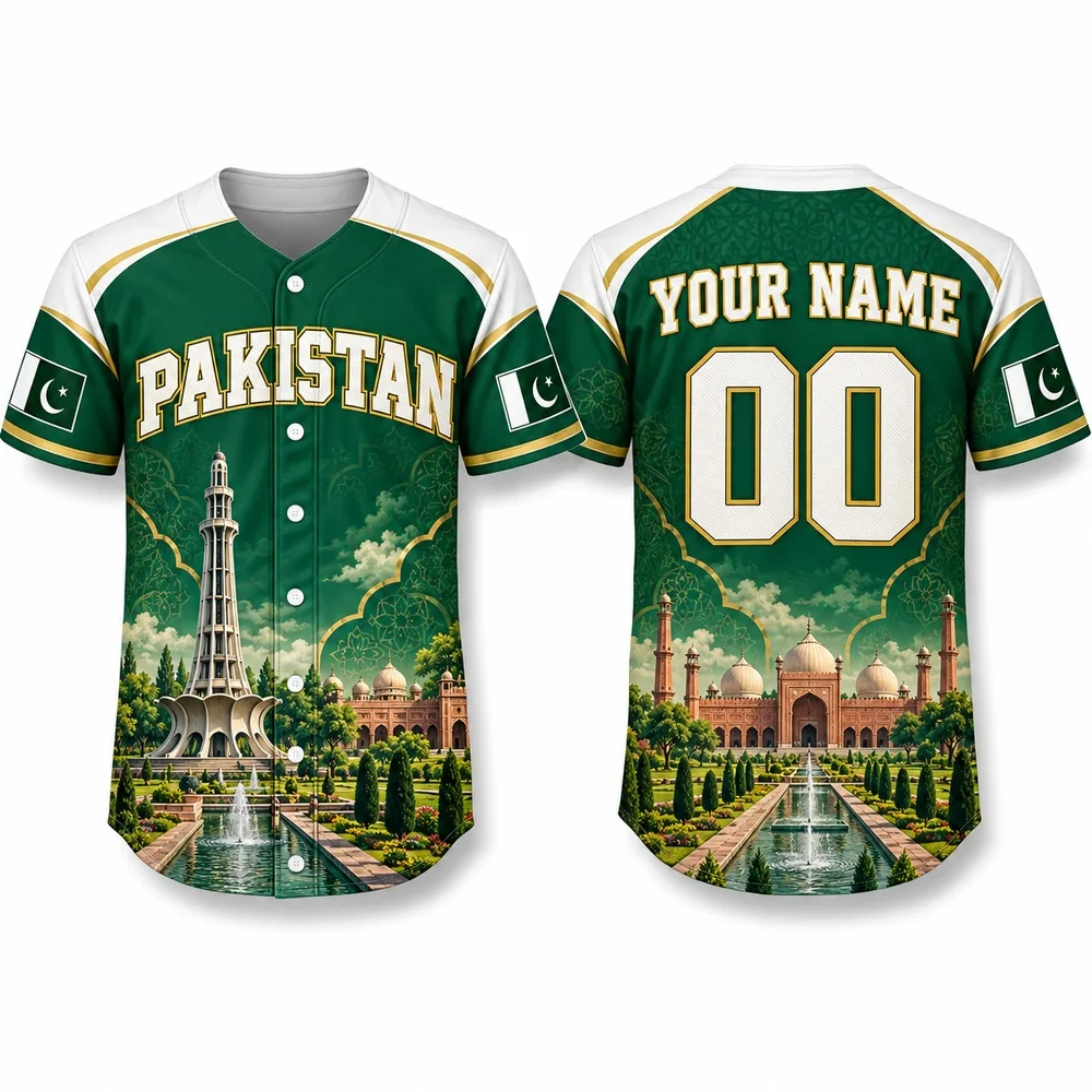 DIY Green White Pakistan Baseball Jersey K2 Lahore and Indus River Art Shirts Personalize Your Name and Number Jerseys Shirt