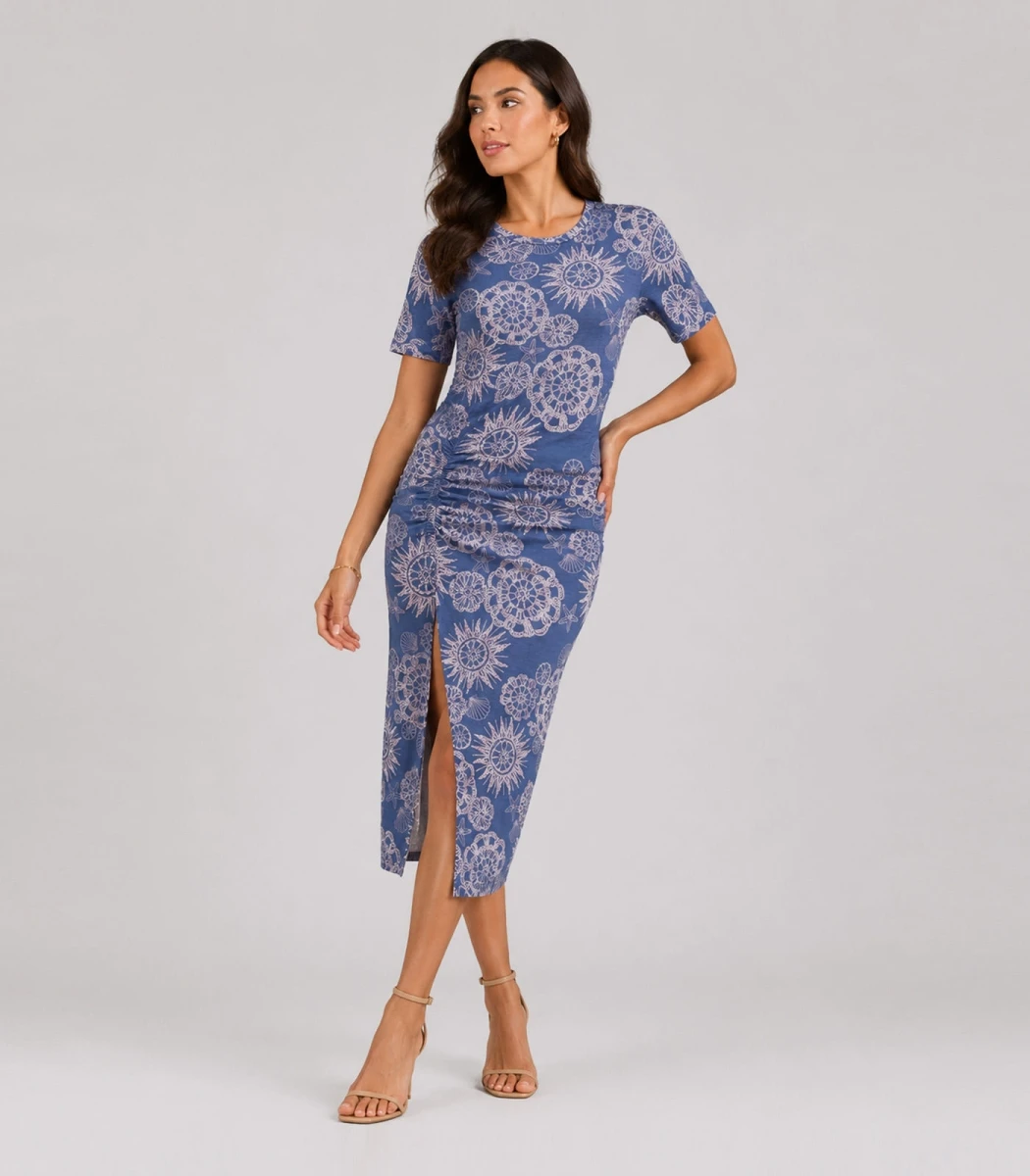 Vestido Midi Feminino Em Viscose Azul