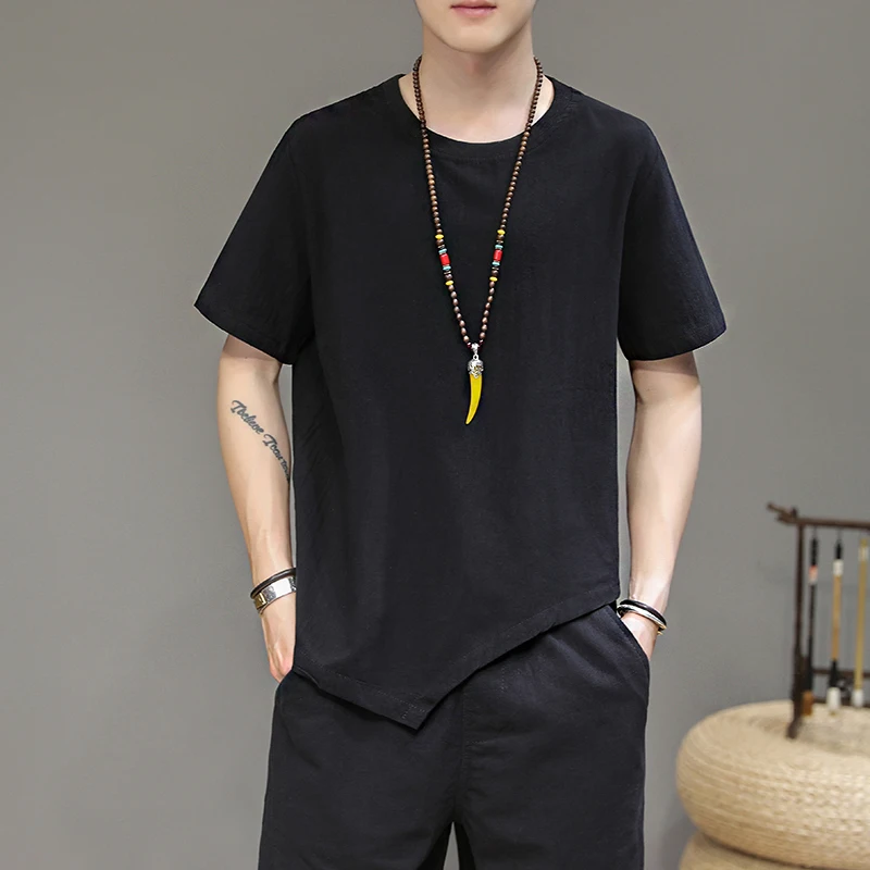 plus Size Men's Short Sleeve T-Shirt Cotton Linen Harajuku Style Graphic Tees Red White Royal Blue Casual Top for Men