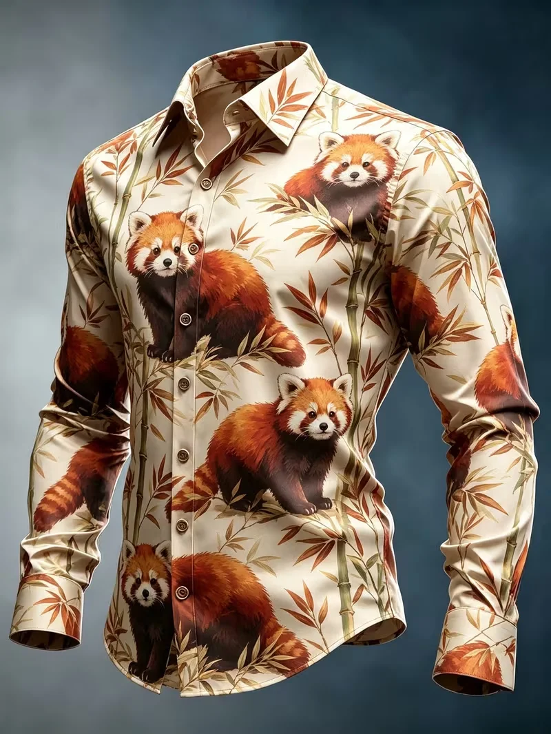 New Night Sky Frog Wolf Night Scene 3D Printed Pattern Shirt Dark Trendy Cool Men's Smooth Long Sleeve Shirt
