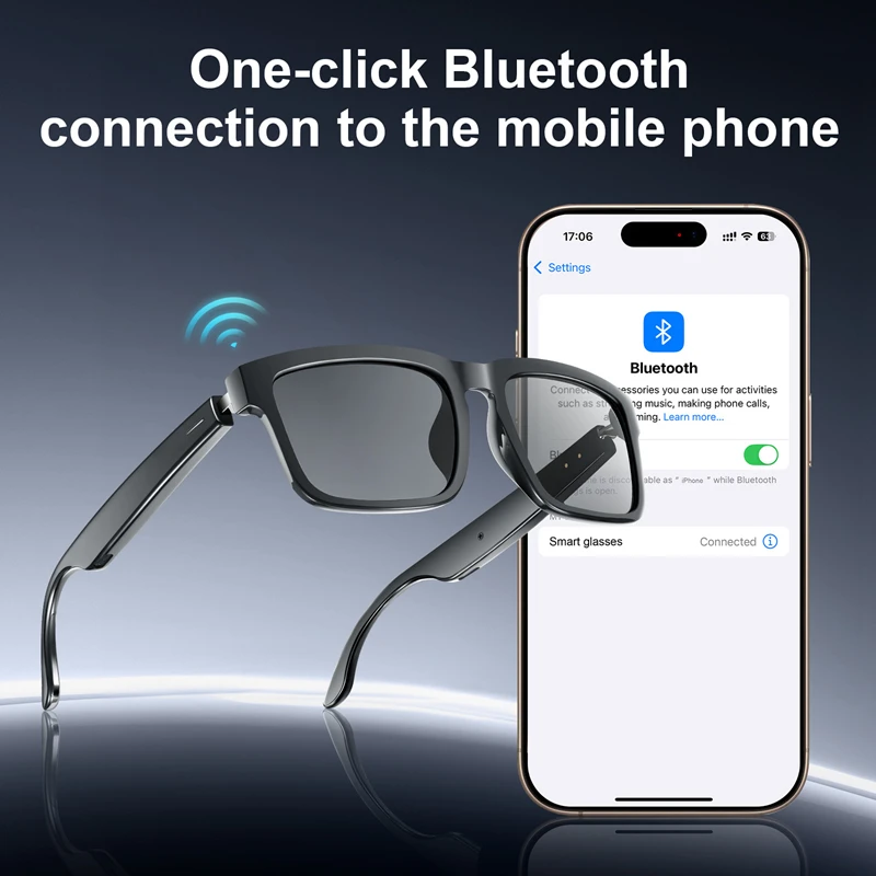 Smart Bluetooth Audio Glasses Stylish HD Speakers & Mic for Wireless Music & Calls UV400 Sunglasses with Magnetic Charging Case view 5