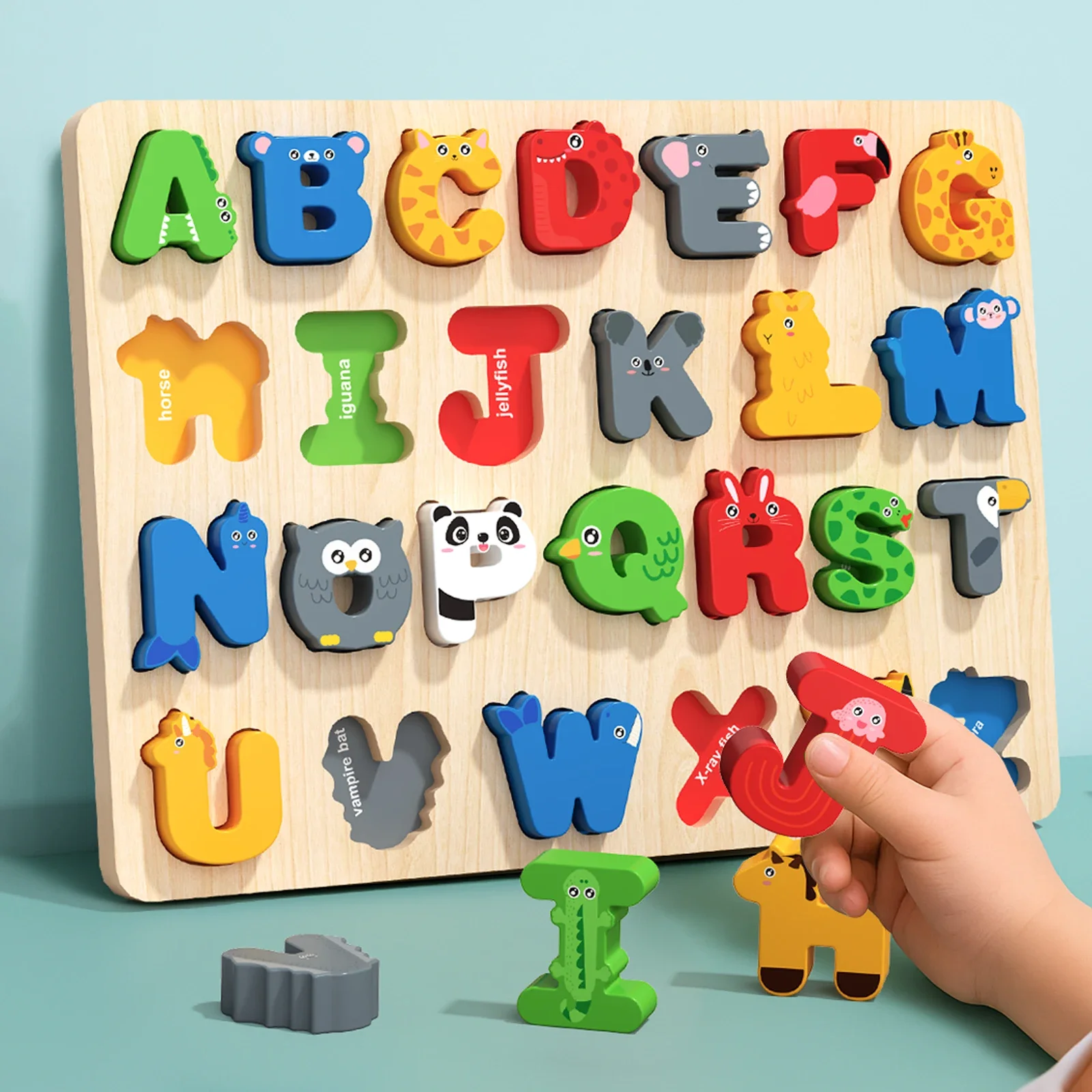 Montessori Wooden Toys 3D Colorful Alphabet Number Puzzle Puzzles Matching Games Early Education Mathematics Shape Cognition