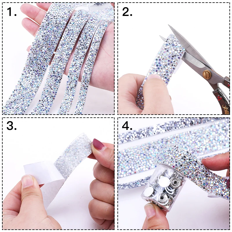 1 Yard Self-adhesive Rhinestones Trim Glitter Crystal Chain Tape Rhinestones Ribbon For Arts Crafts DIY Car Phone Decorations