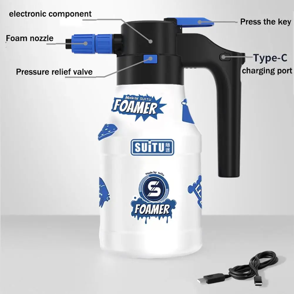 Electric Foam Sprayer 1.5l Foam Generator For Car Wash 2600mah Lithium Battery Foam Lance 1h Endurance Car Wash Towel Foam V5v0