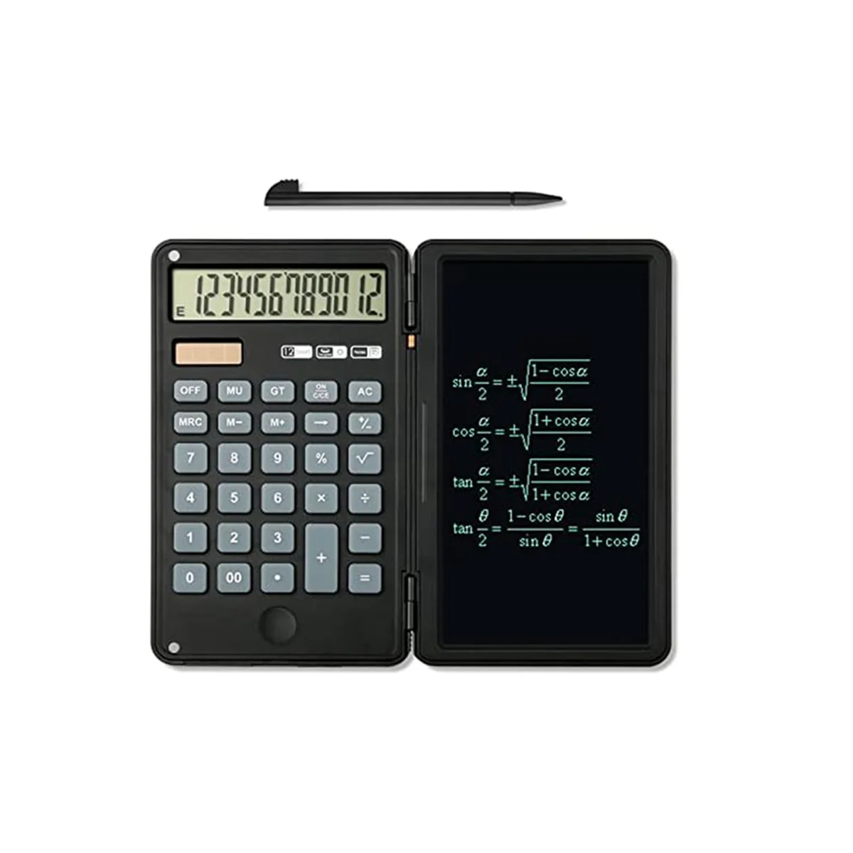 Calculator,12-Digit Display Desk Calcultors with Erasable Writing Table,Solar Battery Dual Power Pocket Calculator Gray