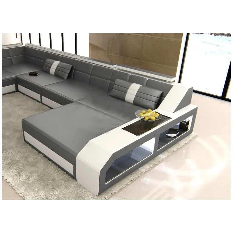 Leather sofa size apartment corner multi-functional leather sofa living room furniture combination